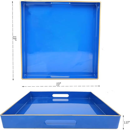 Spsyrine Blue Decorative Tray for Living Room, Square Modern Plastic Coffee - Image 3