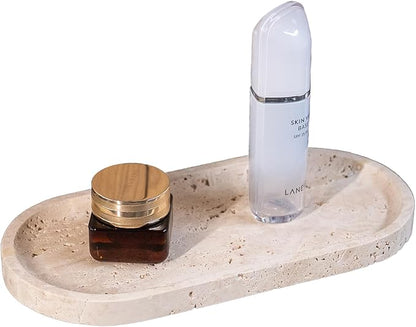 Beige Travertine Vanity Tray | Natural Stone Bathroom Organizer | Perfume & by Unknown