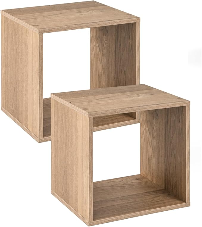 2 Stackable Cubes Bookcase, Wooden Cubby Storage Organizer by SILKYDRY