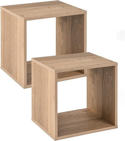 2 Stackable Cubes Bookcase, Wooden Cubby Storage Organizer by SILKYDRY