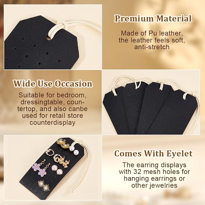 OLYCRAFT 7pcs Portable Leather Earring Holders 4.3x2 Inch Black Leather Earring - Image 4