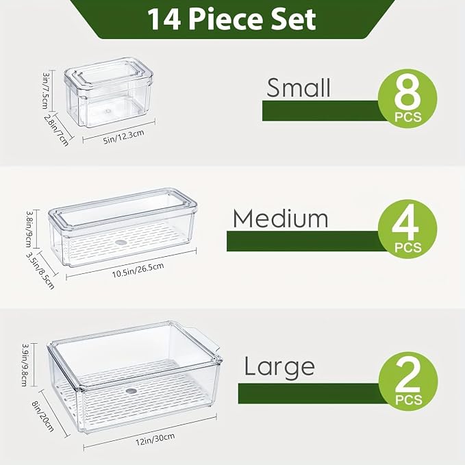 14 Pack Fridge Organizers and Storage, Plastic Material, - Image 2