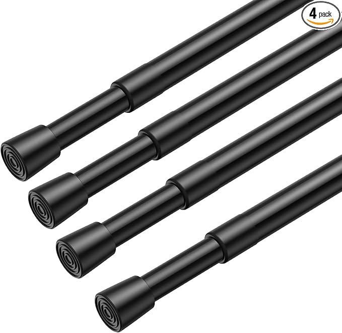 4 Pack Spring Loaded Tension Rod 27-38" Adjustable Curtain Rods No Drill by ZipGloTensionRod