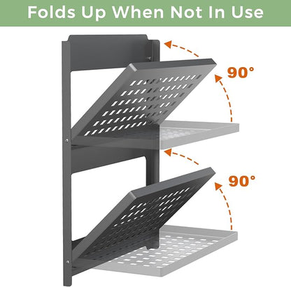 2-Tier Folding Metal Shelf Wall Mounted | Small Foldable Wall Shelf | Dorp Down - Image 3