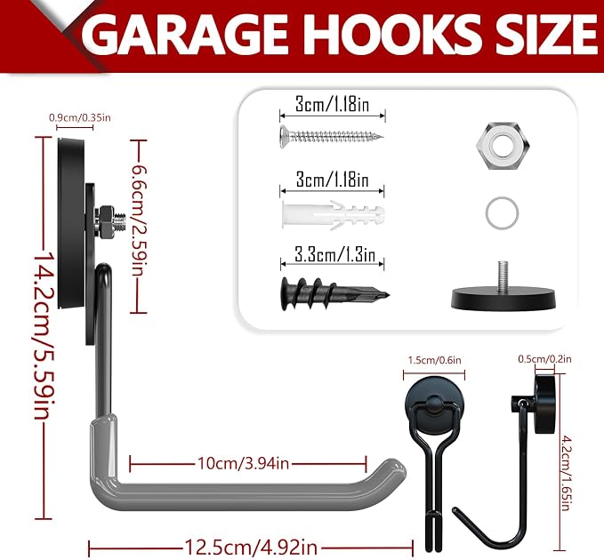 3-H Heavy Duty Magnet Garage Hooks 4 Pack, Extra Large Strong Magnetic Hooks - Image 2