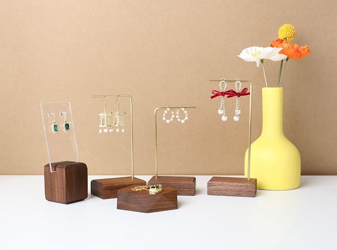 GemeShou 3pcs walnut wooden dangle earring stand holder, hoop earring displays - Image 3