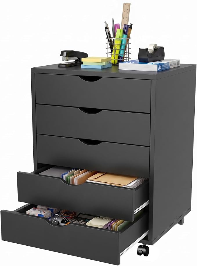 5 Drawer File Cabinet with Wheels, Under Desk Storage Drawers, Office by ALPEN