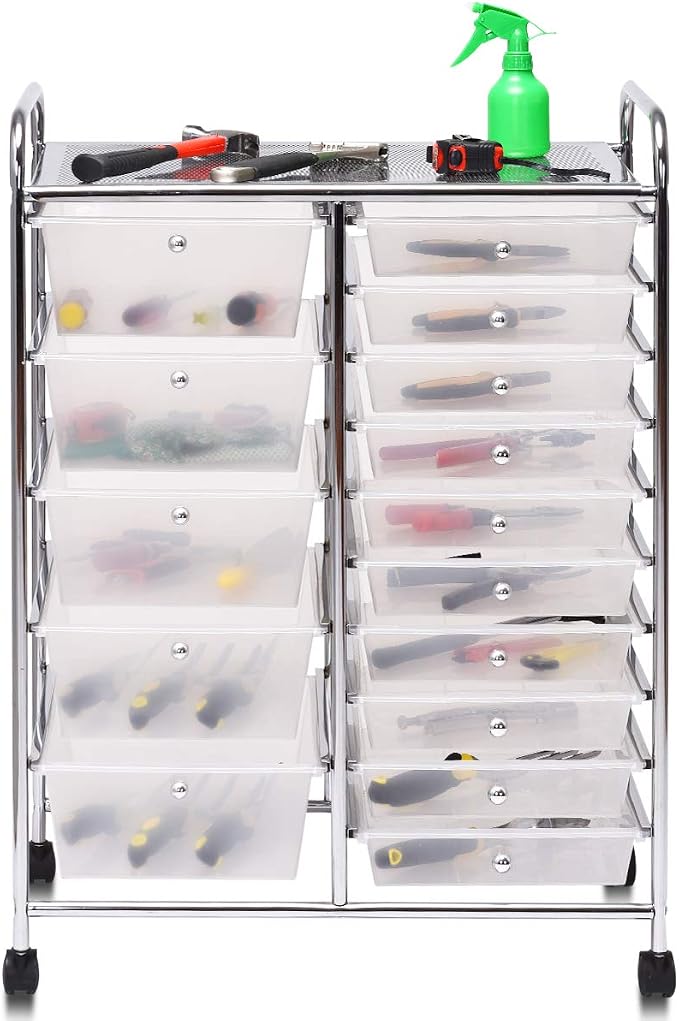 Giantex 15 Drawer Rolling Storage Cart Tools Scrapbook Paper Office School - Image 8