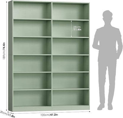 FACBOTALL Bookshelf and Bookcase, 6-Tier Double Wide Bookshelves, Freestanding - Image 3