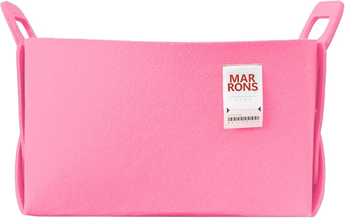 Collapsible Felt PINK Storage Bin Large 14.6"x9.4"x9.4" – Foldable Basket by MARRONS