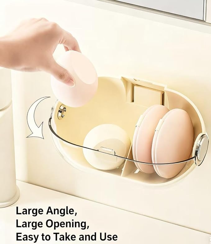 Makeup Sponge Storage Case Wall-Mounted No-Drill Makeup Sponge Holder 2-Tier - Image 4