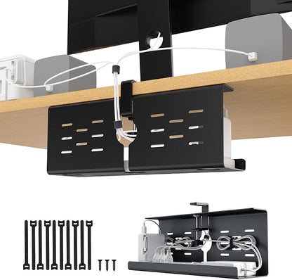 KEEGH 16'' Under Desk Cable Management Tray, No Drill Clamp Mount, Sturdy Metal by KEEGH