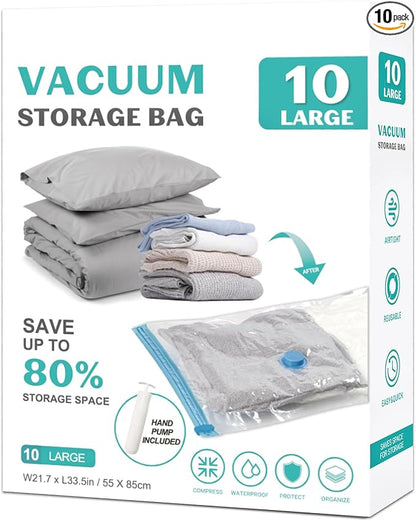 10 Pack Large Space Saver Vacuum Storage Bags Large Seal Bags by ZOESTORAGE