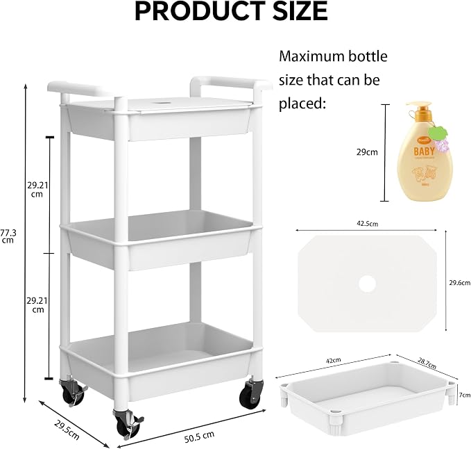 Steehoom 3-Tier Utility Rolling Cart - Image 3