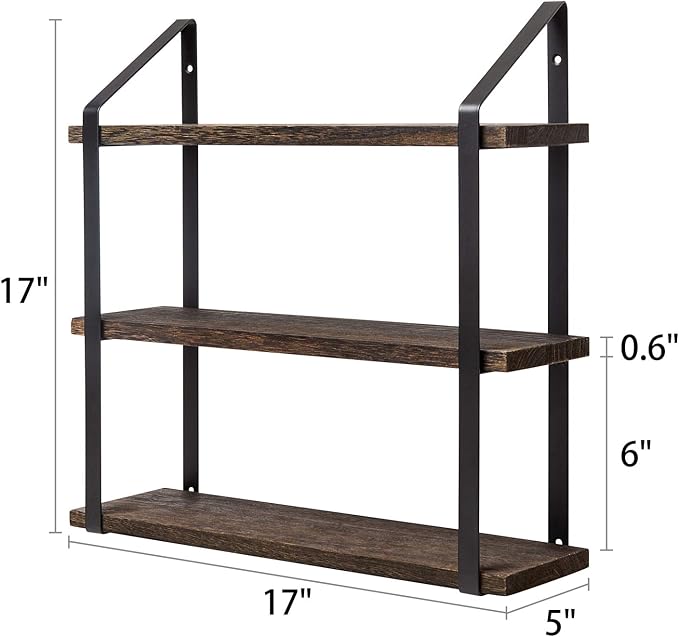 Mkono Floating Wall Shelves 3 Tier 17 Inch Rustic Hanging Shelf - Image 3