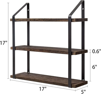 Mkono Floating Wall Shelves 3 Tier 17 Inch Rustic Hanging Shelf - Image 3