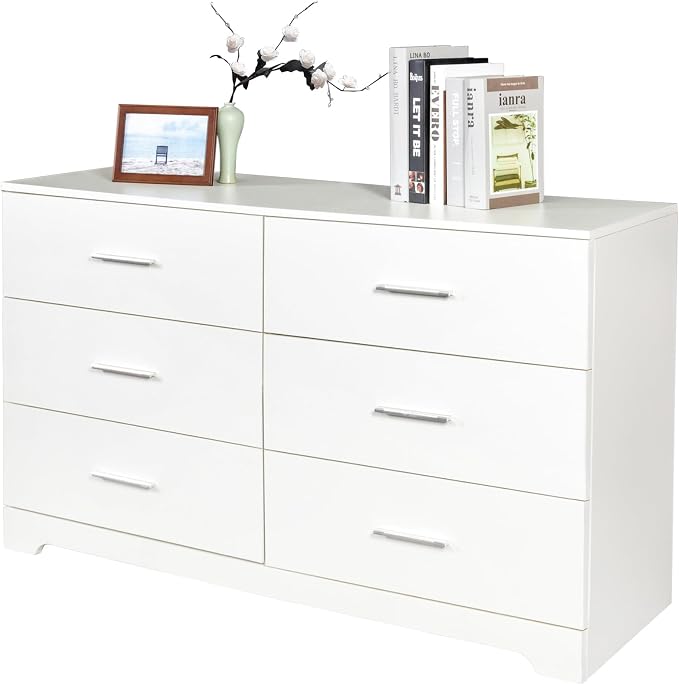 Karl home 6 Drawer Dresser, Wood White Vanity Drawer Cabinet, Bedroom Storage - Image 9