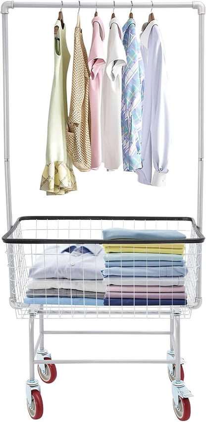 Wire Laundry Cart With Hanging Rack, 2.5 Bushel Wire Laundry Basket with Wheels - Image 9