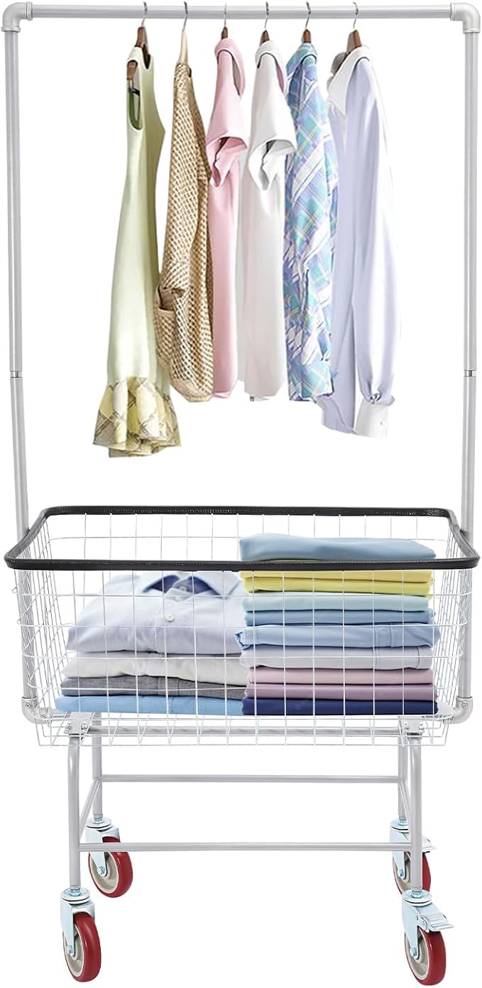 110LBS Commercial Steel Wire Laundry Cart Trolley w/Hanging Rack, 4 Universal by Unknown