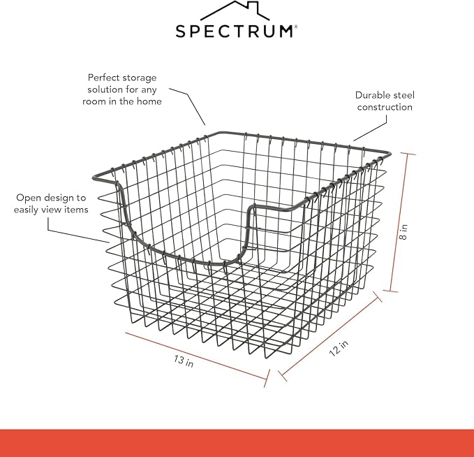 Spectrum Wire Scoop Basket Storage Bin Industrial Gray Medium Metal Wire Basket - Image 5