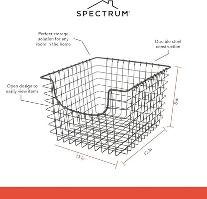 Spectrum Wire Scoop Basket Storage Bin Industrial Gray Medium Metal Wire Basket - Image 5