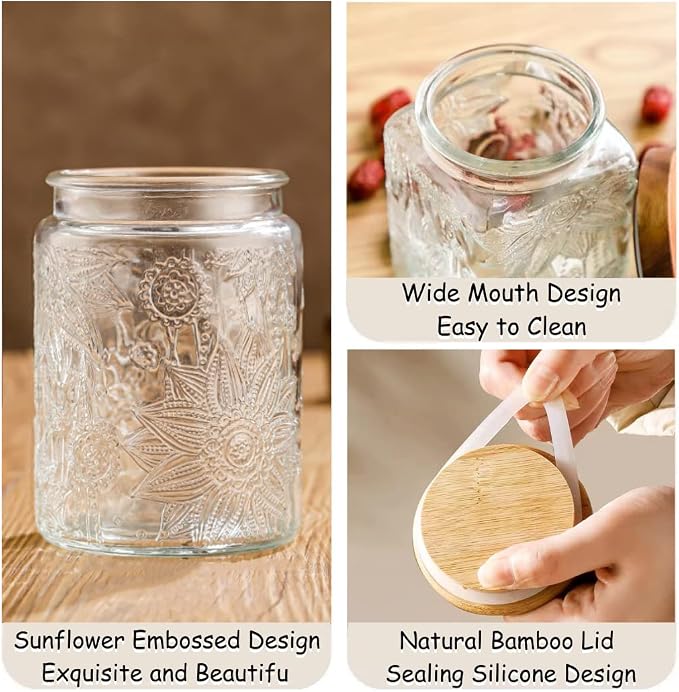 ANSQU Set of 2 Vintage Glass Storage Jars, Glass Food Storage Containers - Image 3