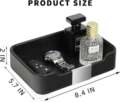 SANZIE Luxury Leather Tray Desktop Storage Catchall Organizer Decorative Tray - Image 6