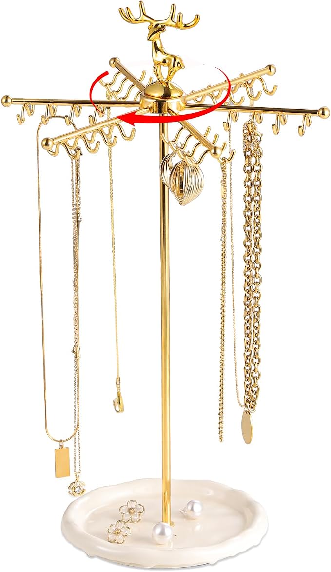 Necklace Holder Jewelry Stand, Rotating Necklace Holder Organizer by Leijosya