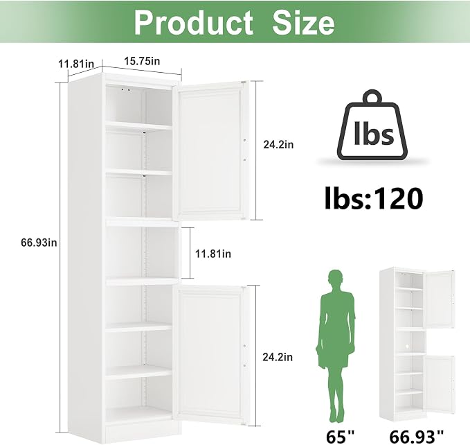 Ckzbx Tall Narrow Storage Cabinet 66.93" H Tall Bathroom Cabinets Metal Pantry - Image 3