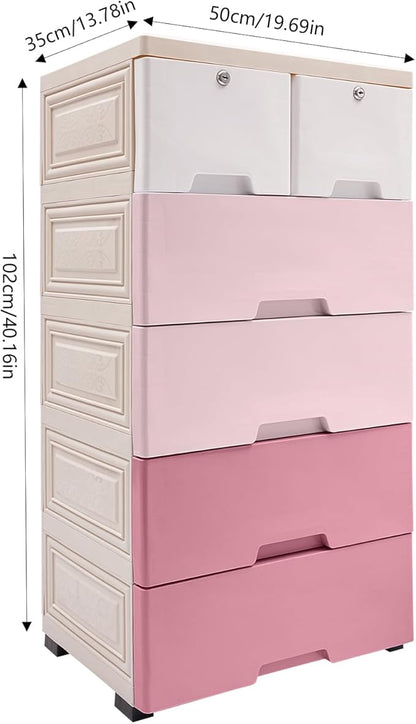 6-Drawer Plastic Dresser Organizer Lockable Storage Cabinet | Hold up to 66.13 - Image 3