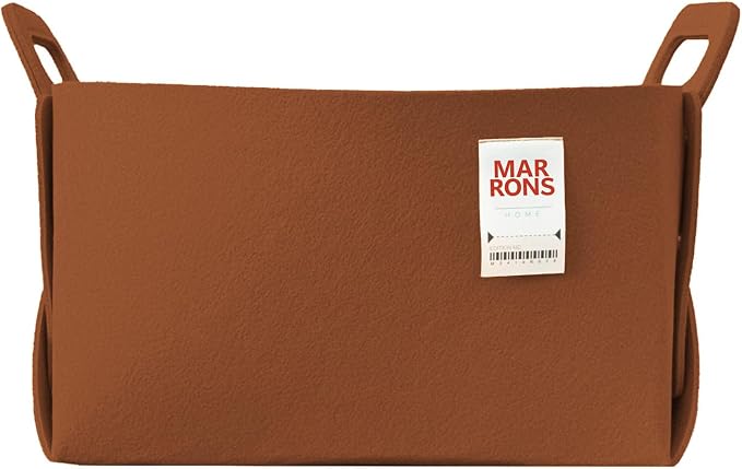 Collapsible Felt BROWN Storage Bin Large 14.6"x9.4"x9.4" – Foldable Basket by MARRONS