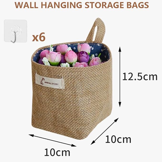 AOKZOE 6 Pack Wall Hanging Storage Bags Hanging Storage Bags Cotton Linen - Image 3