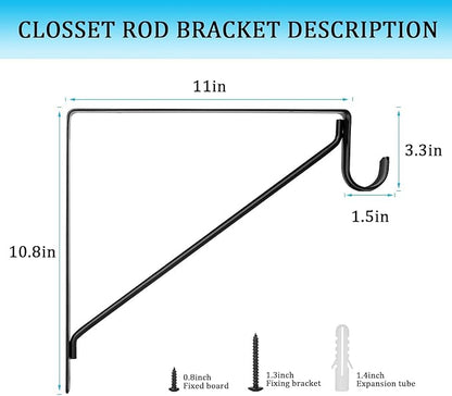 6 PCS Heavy Duty Closet Rod Bracket, 11 x 11 Inch Closet Shelf Brackets - Image 2