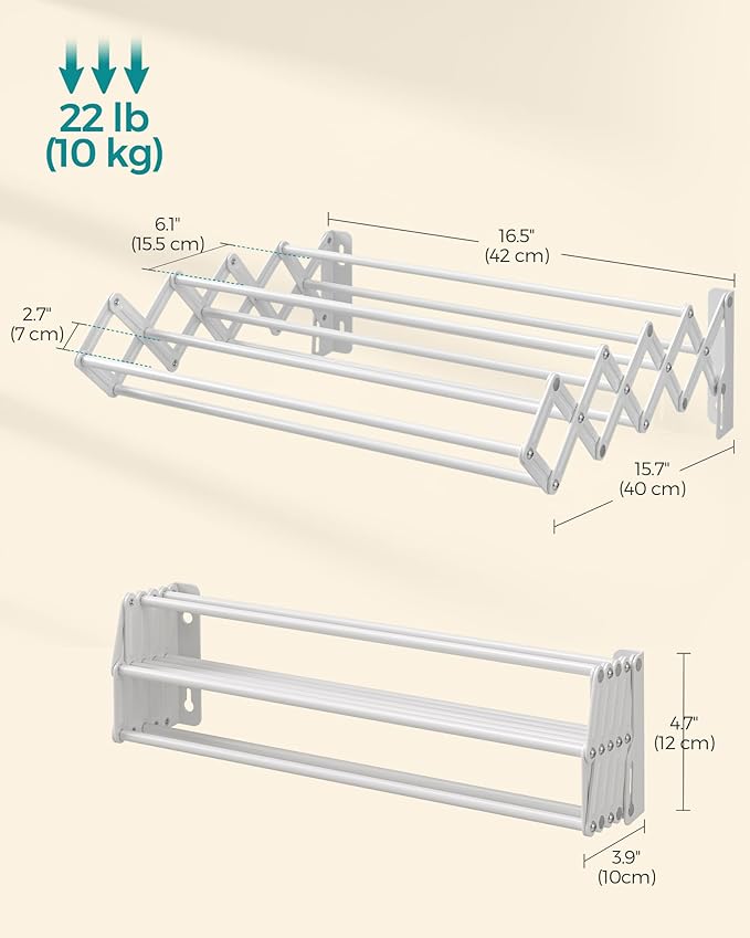 SONGMICS Clothes Drying Rack, Wall-Mounted Drying Rack Clothing, Small - Image 4