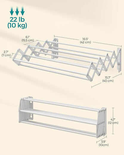 SONGMICS Clothes Drying Rack, Wall-Mounted Drying Rack Clothing, Small - Image 4
