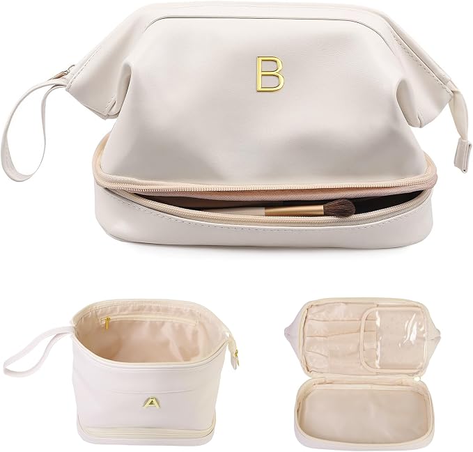 Monogrammed Gift for Women Girls, Initial Makeup Bag, Personalized Double Layer by Vogewood