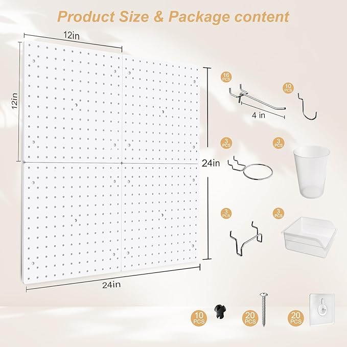 FZK Peg Board, Includes 4 White Pegboard and Accessories, Plastic Peg Board - Image 2