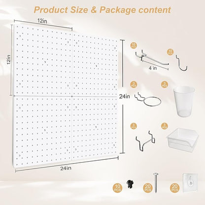 FZK Peg Board, Includes 4 White Pegboard and Accessories, Plastic Peg Board - Image 2