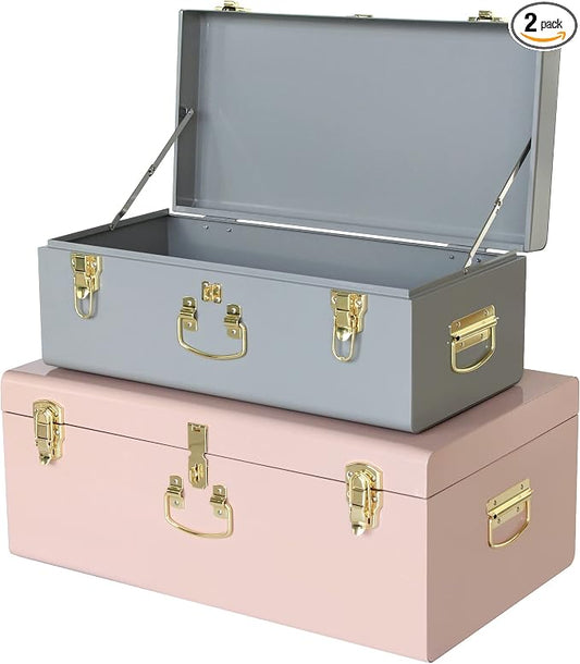 Vixdonos Decorative Metal Box Storage Trunks Set of 2 College Dorm Chest by Vixdonos