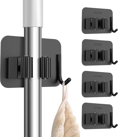 nacena 4 Pack No Drill Self Adhesive Broom Mop Holder Wall Mount by nacena