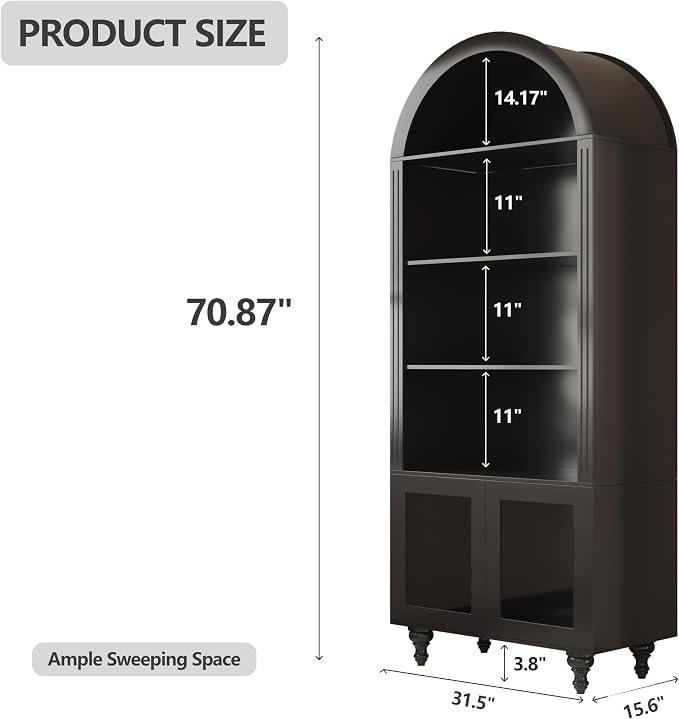 Wooden Arched Bookshelf, 5-Tier Shelf, Farmhouse Storage Display Cabinet - Image 2