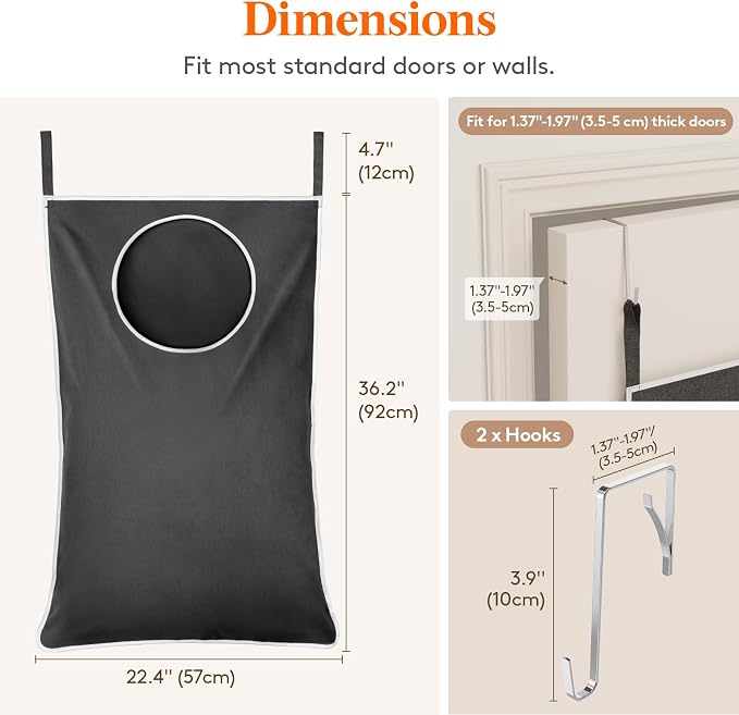 Lifewit 2 Pack Over Door Laundry Hamper, Large Collapsible Hanging Laundry - Image 2