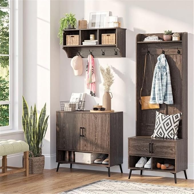 RiverRidge Home Woodbury Collection Cubbies and Hooks Wall Shelf, Dark - Image 7