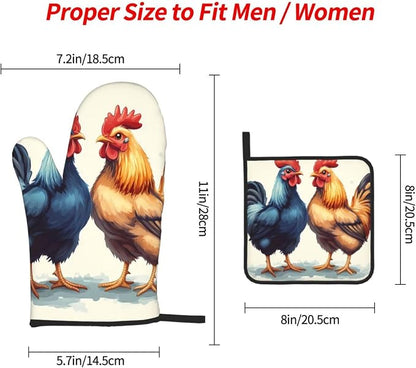 Oven Mitts and Pot Holders Sets of 3 Rooster and Hen Oven Mitts 3 Pcs Heat - Image 2