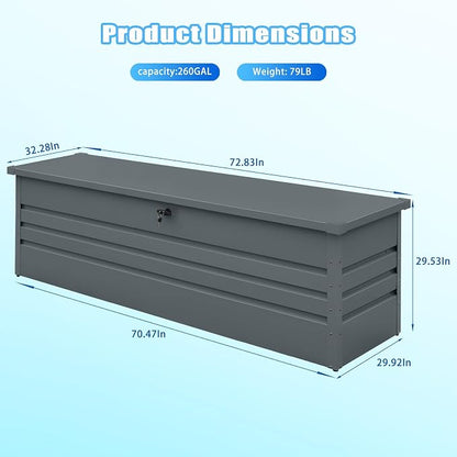 260 Gallon Waterproof Outdoor Storage Box, Extra Large Outside Metal Deck - Image 2