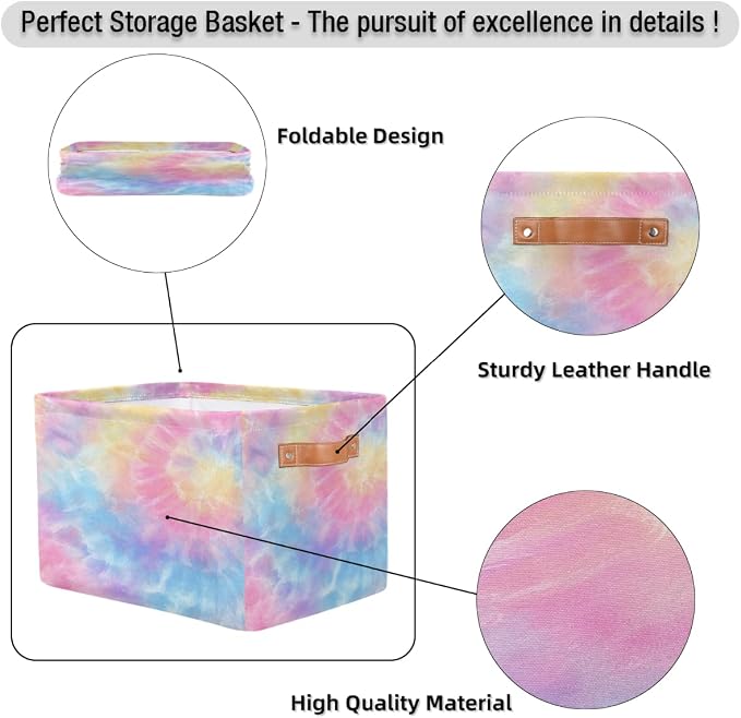 Pardick Tie Dye Pink Cute Basket Storage Bins Large Fabric Toys Storage Cube Box - Image 6