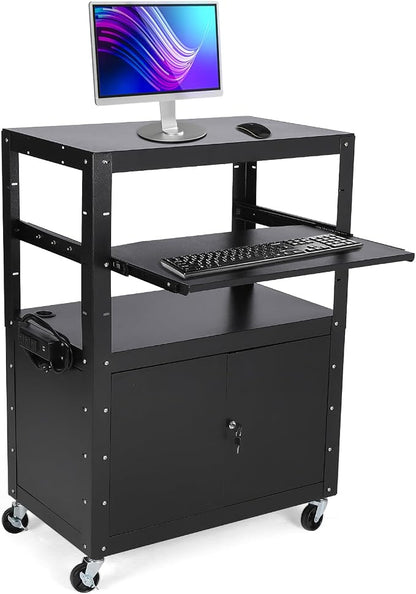 Mobile AV Cart with Locking Storage Cabinet, Adjustable Laptop Stand & Drop - Image 3