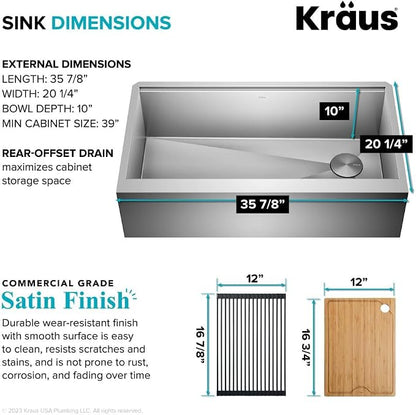 KRAUS Kore 36-Inch Modern Farmhouse Workstation 16 Gauge Single Bowl Stainless - Image 5