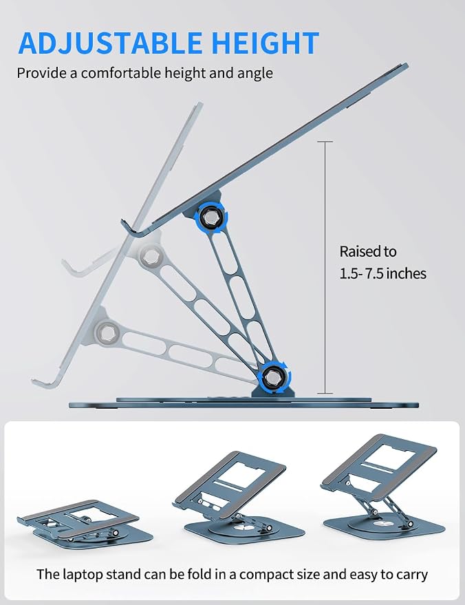 Adjustable Laptop Stand with 360 Rotating Base, Computer Stand - Image 3
