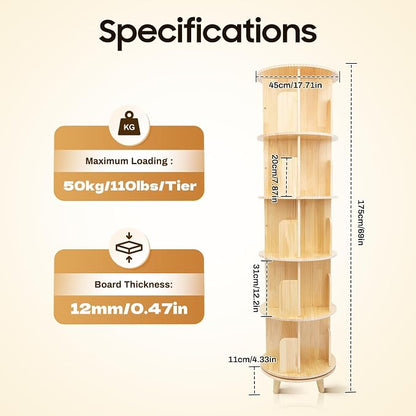 Rotating Bookshelf, Revolving Bookcase, Stackable Bookshelf Organizer, Swivel - Image 2